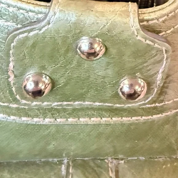 Kathy Van Zeeland Purse Metallic Green Silver Charm Satchel Bag - Picture 13 of 16